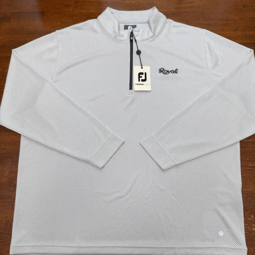 FootJoy ThermoSeries Midlayer Men 2XL White Navy Half Zip Golf Pullover NWT